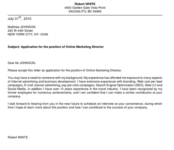 Spontenous job application cover letter